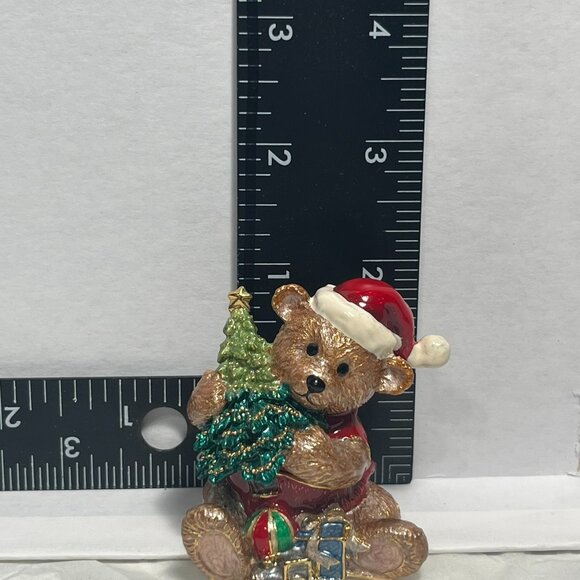 Collectable Teddy with Christmas Tree and Presents Trinket Box Enamel Magnetic - Picture 8 of 9
